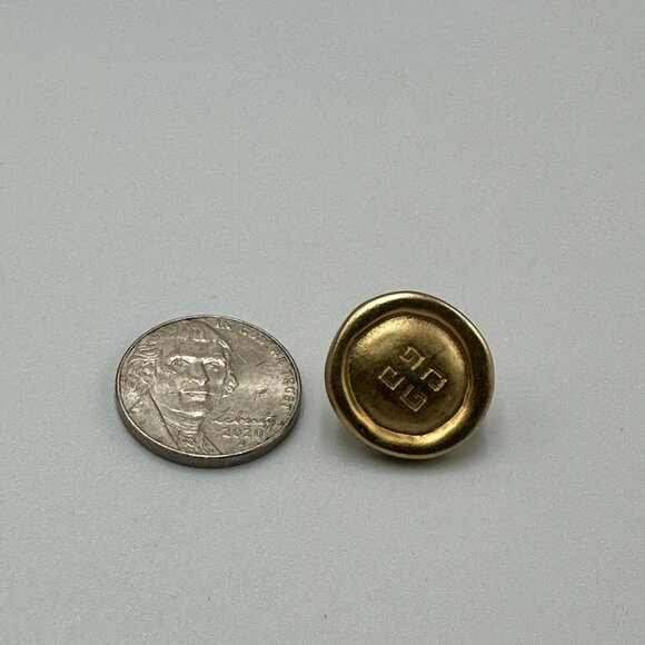 Vintage Givenchy Earrings Gold Tone Studs Pierced Round Button 4G Logo Matte - Picture 8 of 10